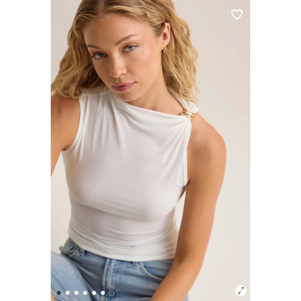 Altar'd State White Asymmetrical Ring Detail Sleeveless Top Size Large